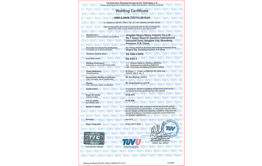 EN 1090-2 Certificate